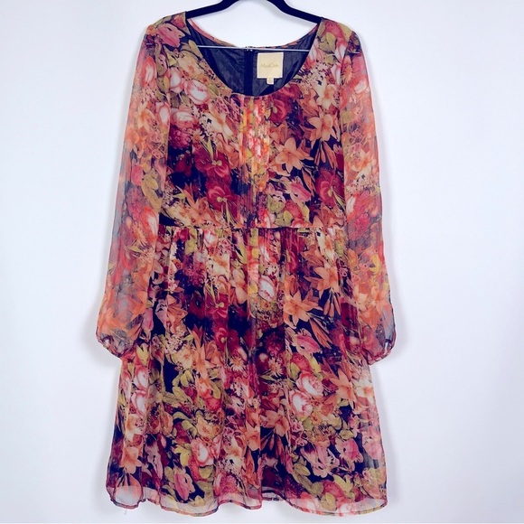 2/$30 ModCloth Floral Print Flowy Dress with Sheer Sleeves – Size Large - Picture 3 of 10